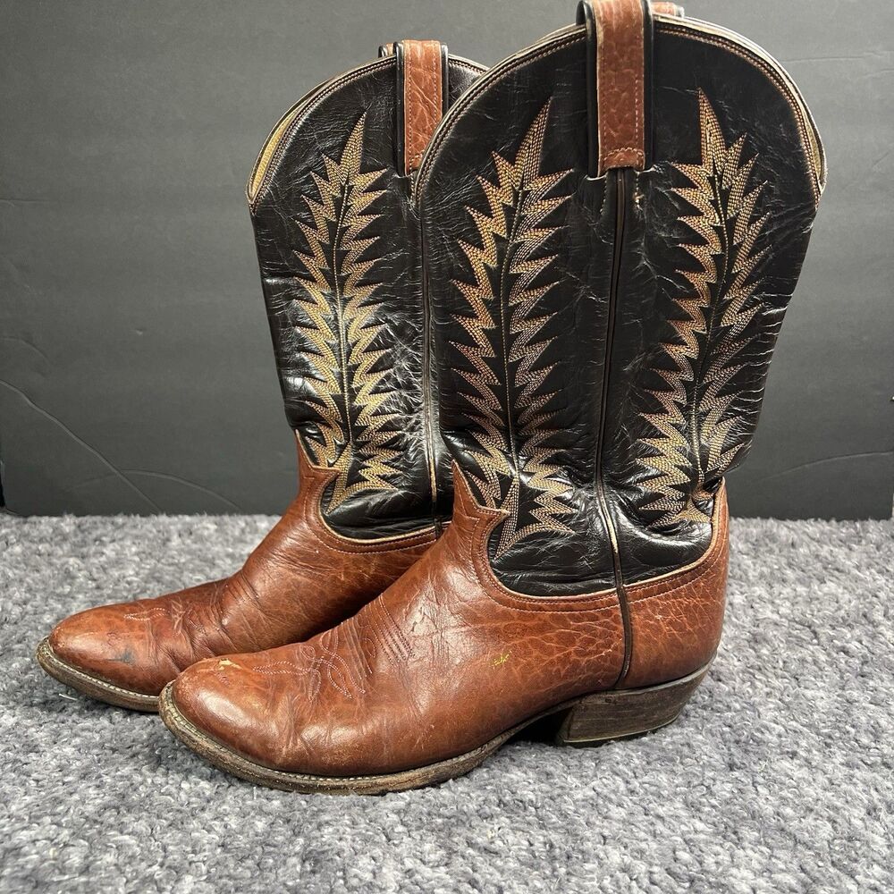 Vintage Tony Lama Brown Leather Western Cowboy Boots Men's 10 D  Style H4054